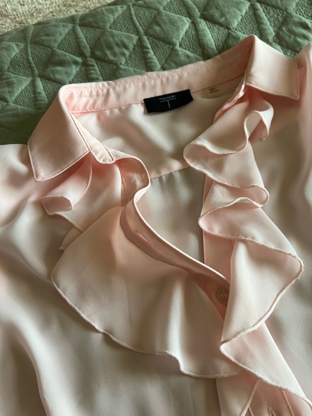 Tahari Pale Pink Ruffle-Front Blouse - Picture 3 of 3